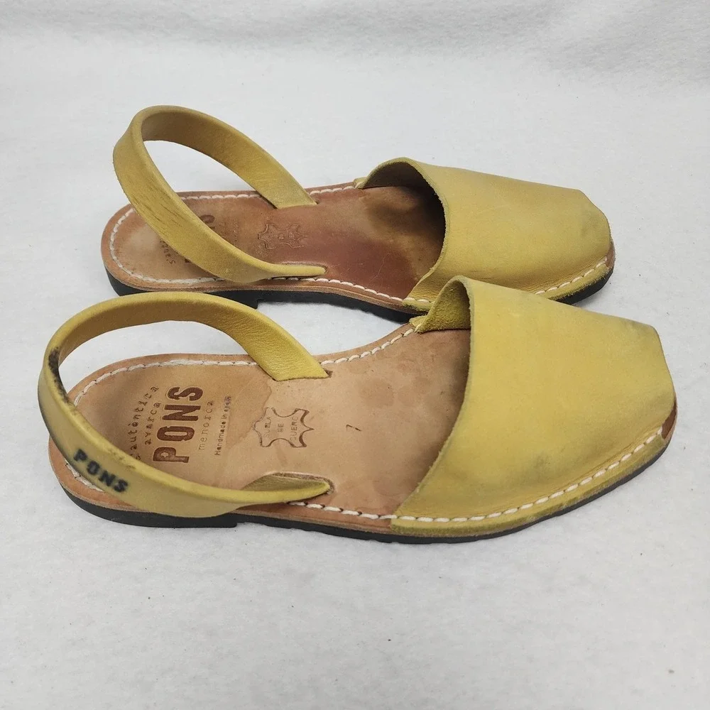Pons Avarca Menorca Womens US 7 Sandals Yellow Leather Casual Slingback Flats